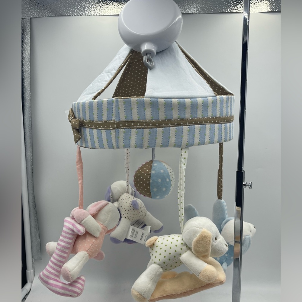 TILLYOU Nursery Crib Mobile: Plushy Puppies L.O.V.E Letters Rotating Musical Box